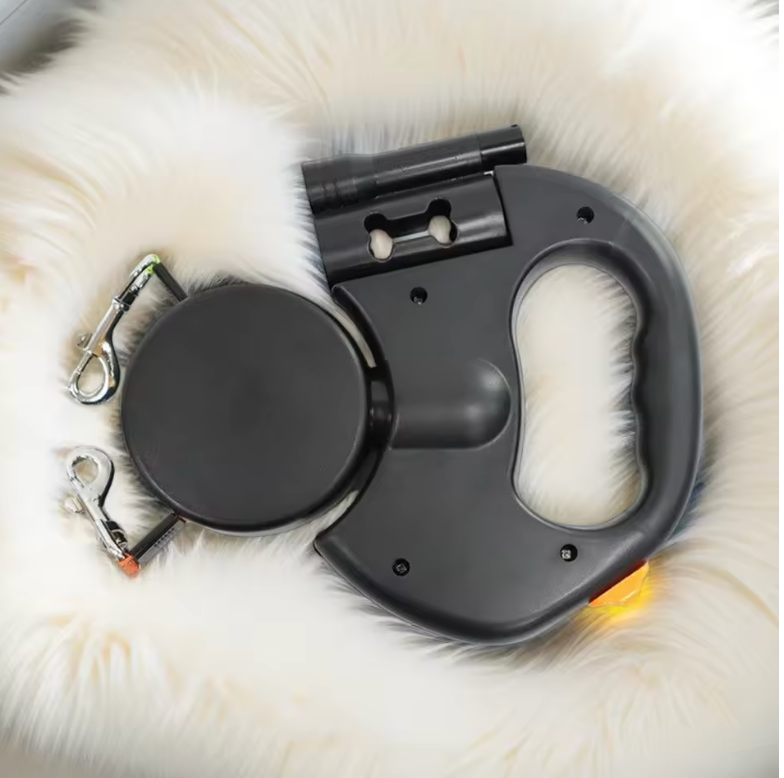 "DuoLuce" guinzaglio doppio retrattile 360° con torcia LED