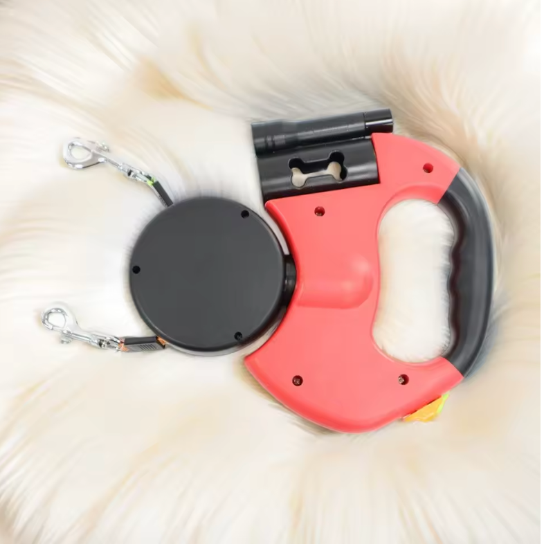 "DuoLuce" guinzaglio doppio retrattile 360° con torcia LED