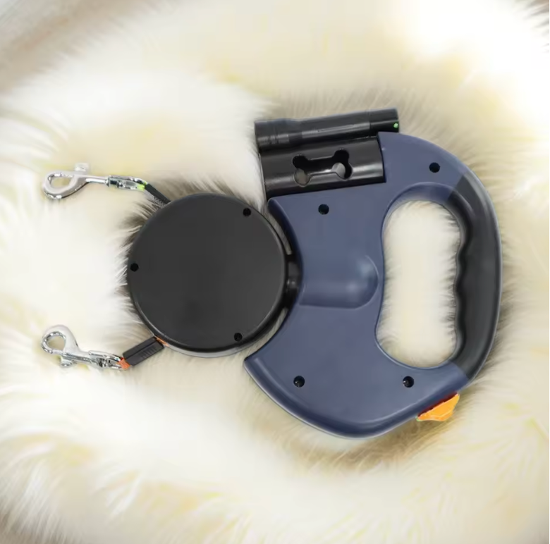 "DuoLuce" guinzaglio doppio retrattile 360° con torcia LED